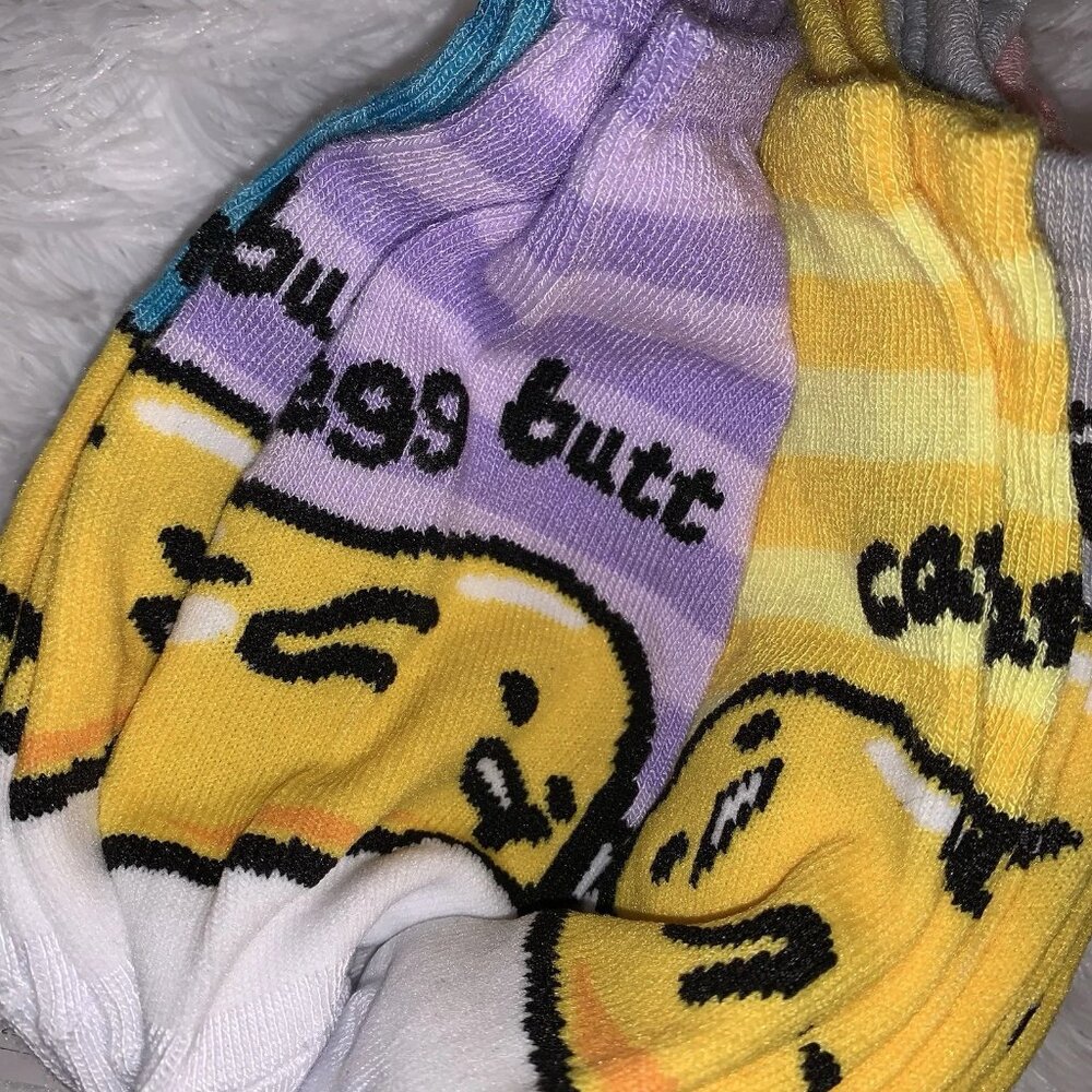 Sanrio GUDETAMA No-Show 5pc SOCKS Size 4-10 Lazy Egg Kawaii EASTER BASKET Pastel